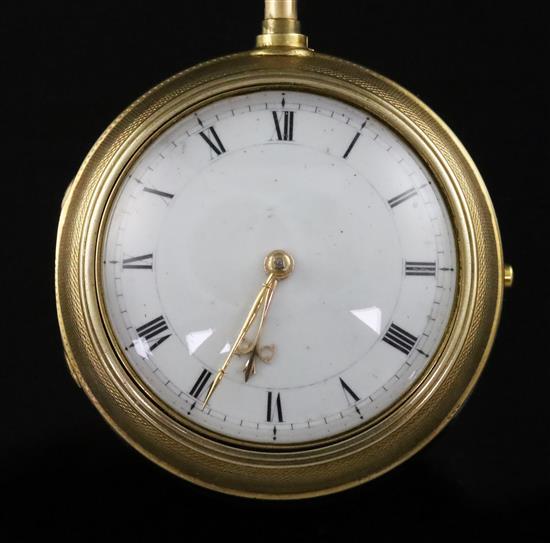 M & T Dutton, London, a George III gold engine-turned pierced pair-cased pocket watch, No. 1516, with repeating movement